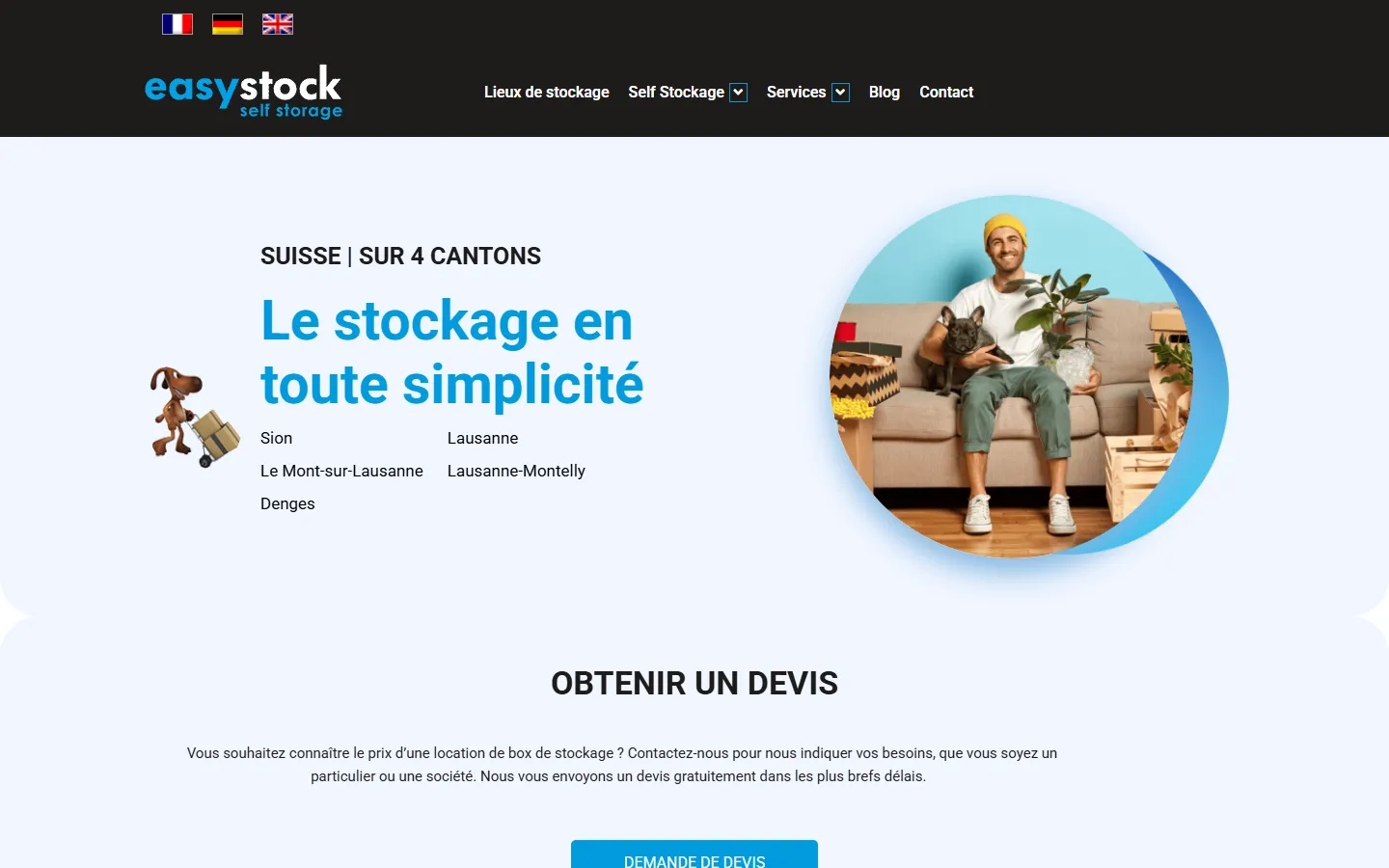 Aperçu du site EasyStock et de son offre de self-stockage