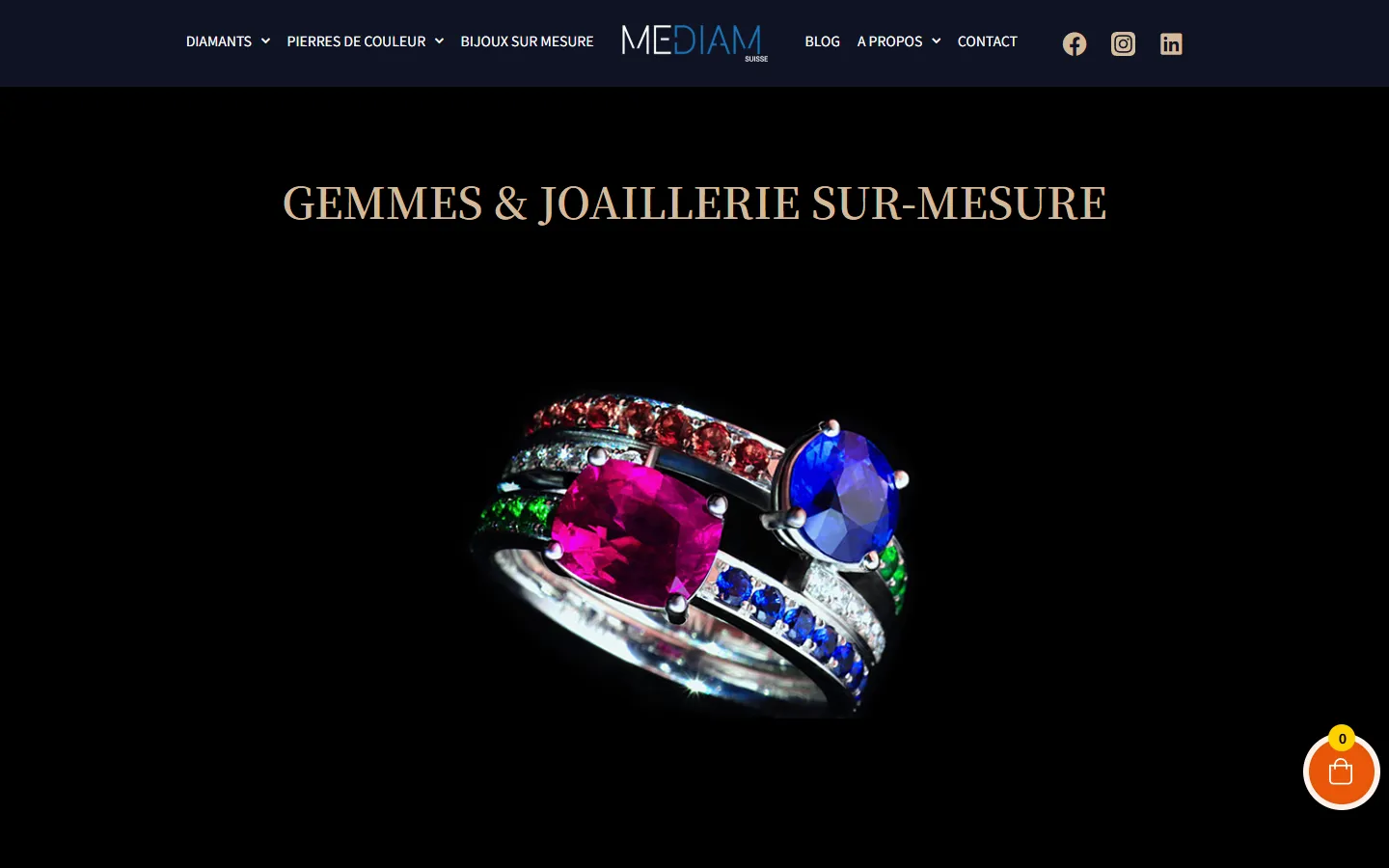 Aperçu du site Mediam Suisse : gemmes et joaillerie sur mesure