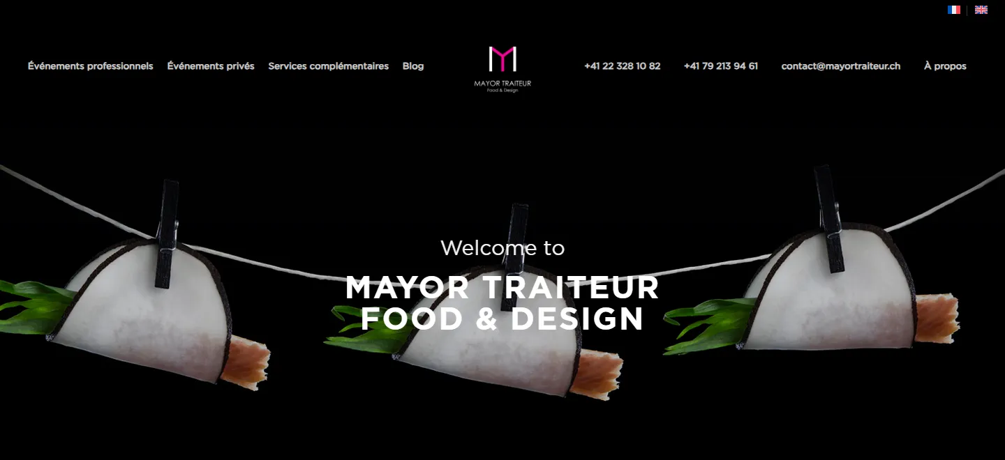 Aperçu du site Mayor Traiteur : présentation Food & Design et créations culinaires