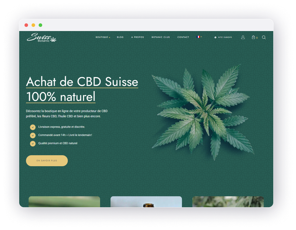 Aperçu de la page d’accueil du site Swissbotanic.