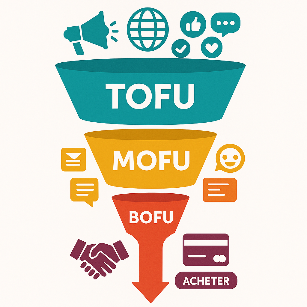 Entonnoir d’acquisition : TOFU pour attirer, MOFU pour engager, BOFU pour conduire à l’achat.