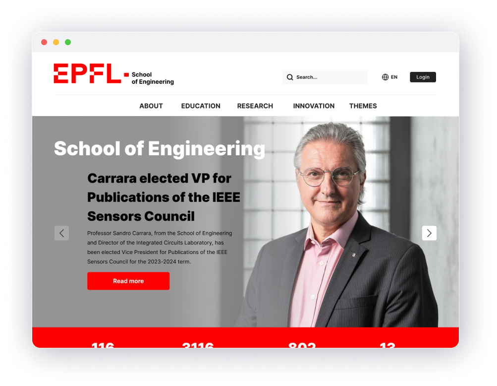 Aperçu de la page d’accueil du site EPFL School of Engineering.
