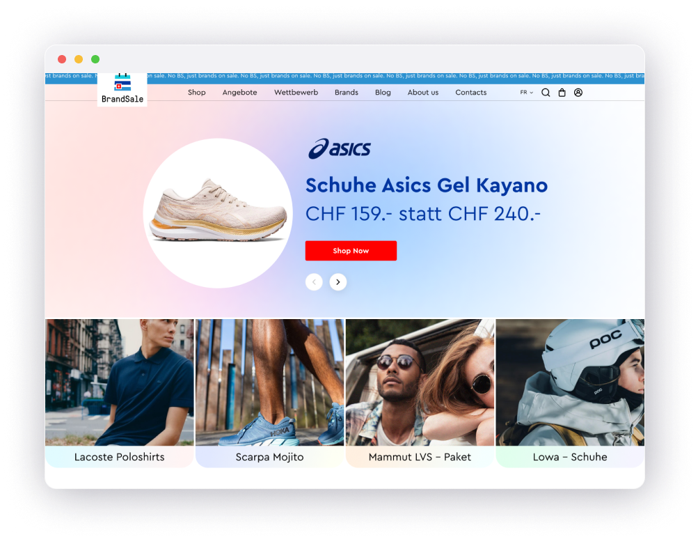 Aperçu de la page d’accueil du site Brandsale.