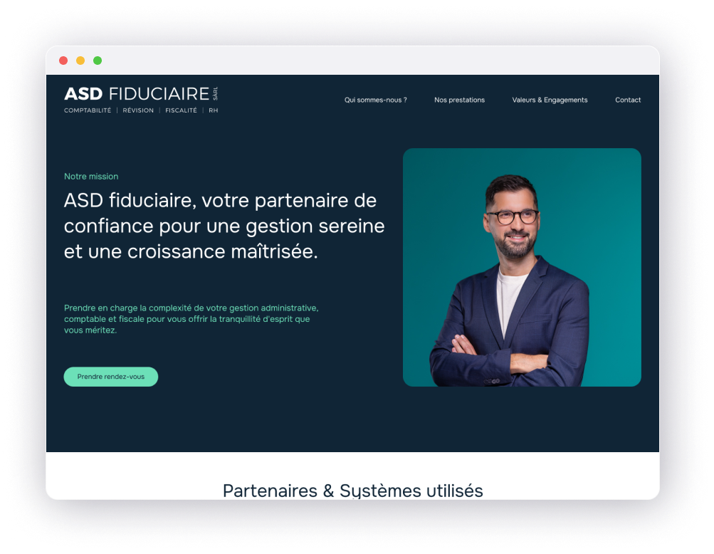 Aperçu de la page d’accueil du site ASD Fiduciaire.