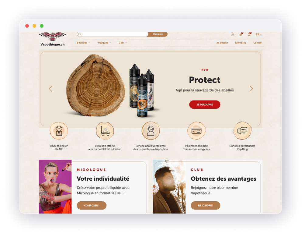 Aperçu de la page d’accueil du site Vapotheque.