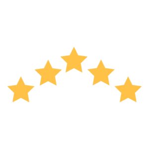 Une icône cinq étoiles sur fond blanc, symbolisant la qualité.